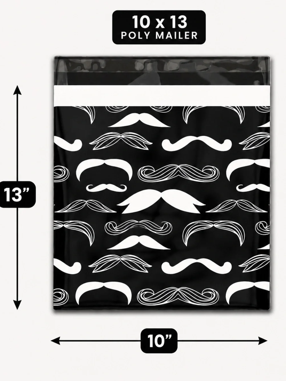 25 Black & White Mustache Polymailers 10x13 | Shipping Bags | Boutique Packaging